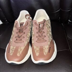 Coach Tan and Cream Patterned Sneakers
